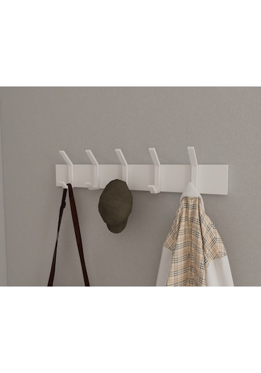 Hepsi3boyutlu Modern Duvar Kapı Askılık - 5 Adet Beyaz Askılık Beyaz