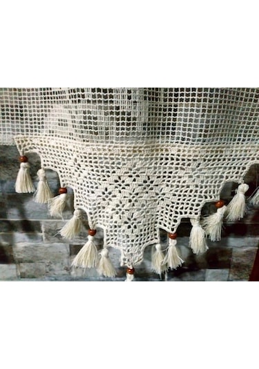 Buldan Tül Perde El İşi Dantelli Naturel Gül Çiçek Desen 190x250