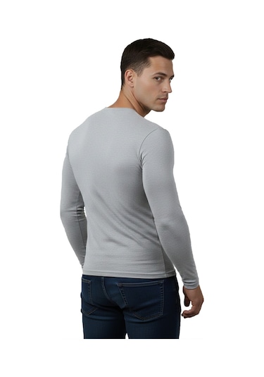 Deepsea Erkek Gri Uzun Kollu Dar Kalıp Ince Sıfır Yaka Sweatshirt 2300423 False Gri