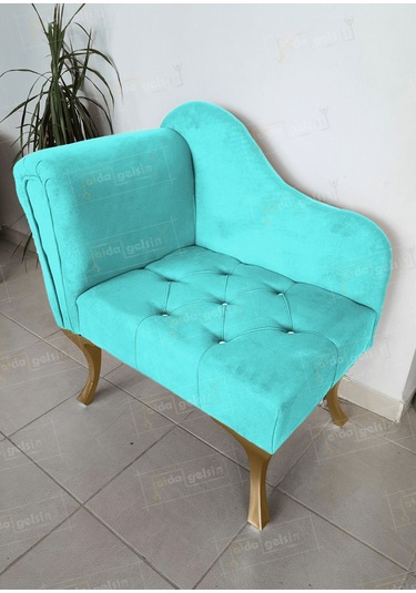 Yeni Model Tekli Köşe Koltuğu Josefin Bench Gold Ayak Turkuaz