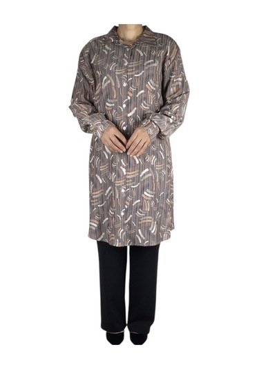 Kadın Önü Düğmeli Yakalı Kol Manşetli Gömlek Vizon