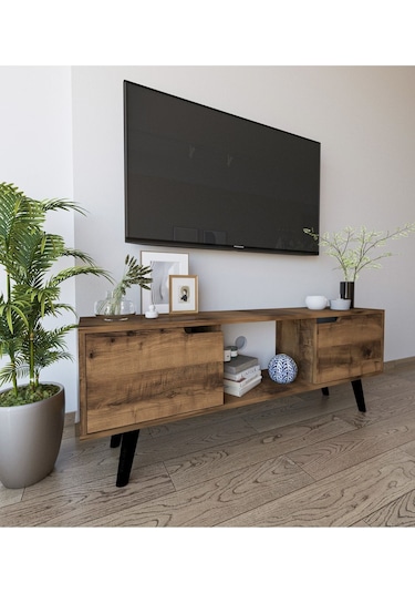 Siena Ahşap Ayaklı Tv Ünitesi Ceviz Televizyon Konsolu 140 Cm Ekonomik Modül Sehpa