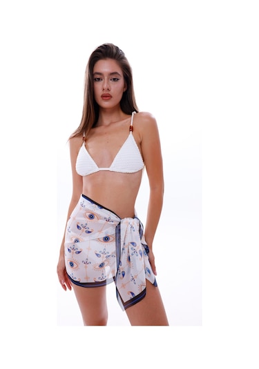 Tarzını Seç Kısa Pareo - Beyaz Göz Model 150x50 Cm Çok Renkli