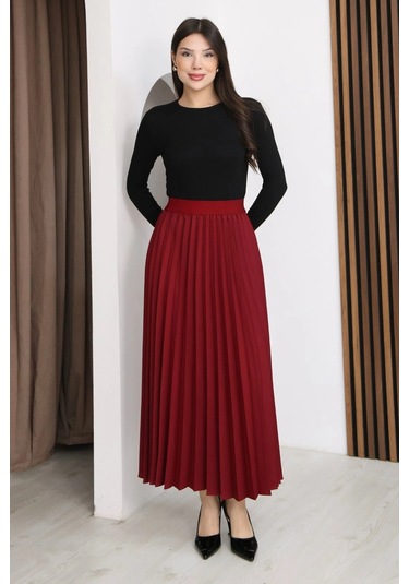 Lodmela Beli Lastikli Piliseli Etek 6017-bordo Bordo