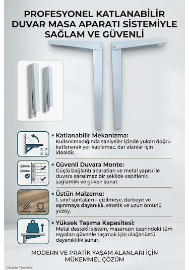 Katlanabilir Duvara Monte Masa - 50x90 Cm Ofis, Ev Çalışma Masası Antrasit