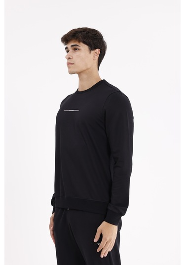 Rowinger Minimal Göğüs İşlemeli Rahat Kalıp Esnek Manşetli Mevsimlik Bisiklet Yaka Sweatshirt Black