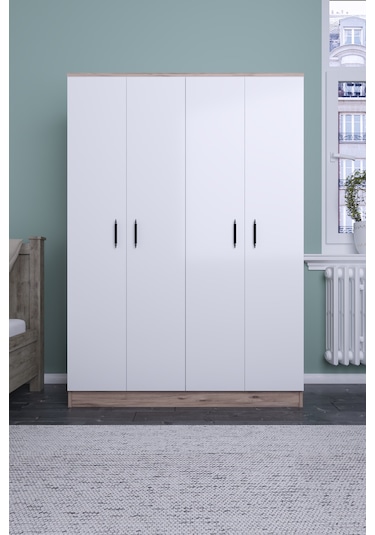 ABETEMOBİLYA Abete-4 Kapılı Ceviz -Beyaz Gardırop