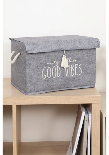 Keçe Kapaklı Düzenleyici Kutu Gri 35x23x23cm Gri-beyaz