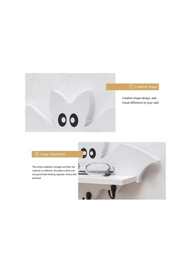 Sones Karikatür Yarasa Şekli Ahşap Duvara Monte Depolama Rafı Anahtarlık 35x17cm Beyaz