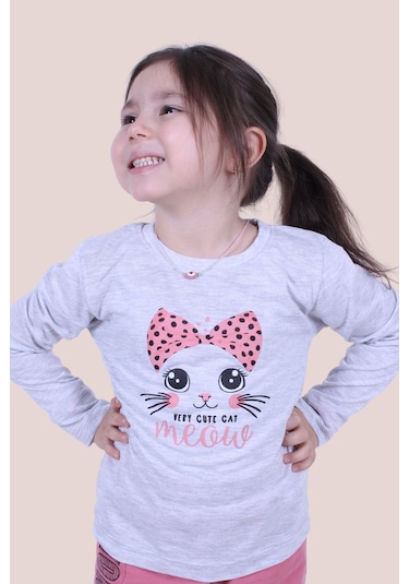 Kız Çocuk Baskılı Sweatshirt Gri