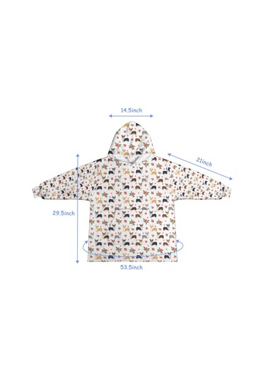 Corgi Desenli Çocuk Giyilebilir Battaniye Hoodie, 6-13 Yaş, Kalın-a2 Corgi Floral White