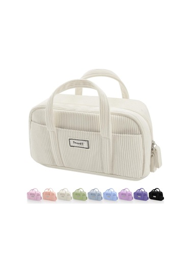 5 Bölmeli Büyük Kalem Kutusu, Fermuarlı Yumuşak Kadife Kalem Kutusu Düzenleyici, Genç Kızlar İçin Sevimli Ve Estetik Okul Malzemeleri - Bej Th