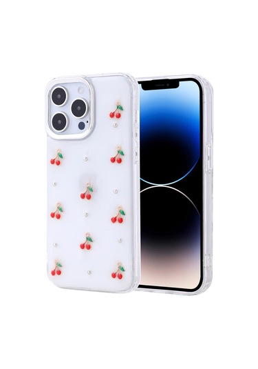 Goocamp İphone Uyumlu 14 Pro Kılıf Airbag Tasarımlı Simli Şeffaf Kutup Kapak - Kiraz Şeffaf
