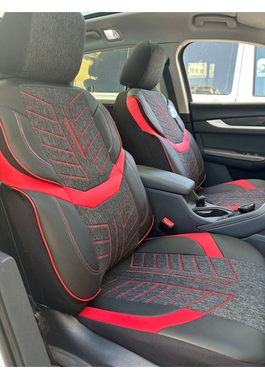 Argalı Fiat Doblo Araca Uygun Oto Koltuk Kılıfı Üniversal Keten Ve Suni Deri Cepli Oto Koltuk Kılıf Kırmızı