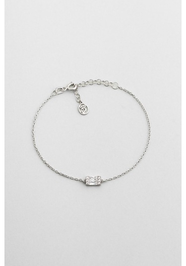 So Chic Işıltılı Baget 18 Ayar Beyaz Altın Kaplama 19 Cm Gümüş Bileklik Rodyum