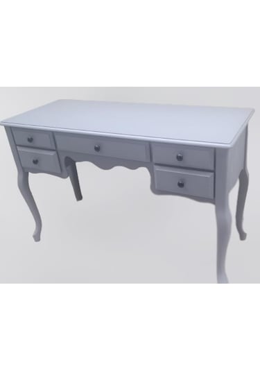 Dresuar Makyaj Masa 5 Çekmece Kayın Aslan Ayak Parlak Lake Gri Kutuda Sevk El Yapımı Gri