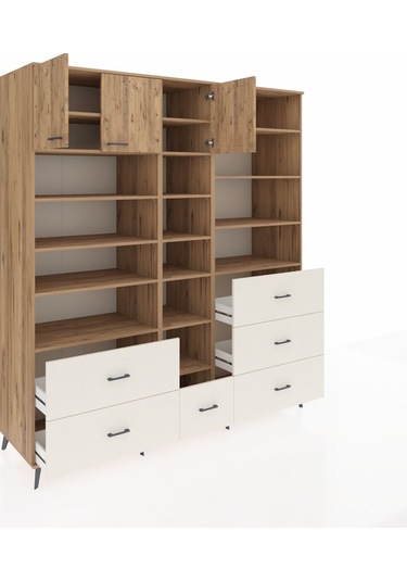 Kronos Dolap 17 Raflı 6 Çekmeceli 3 Kapaklı 220x59x243 Çam-çam/aytaşı Atlas Çam/aytası