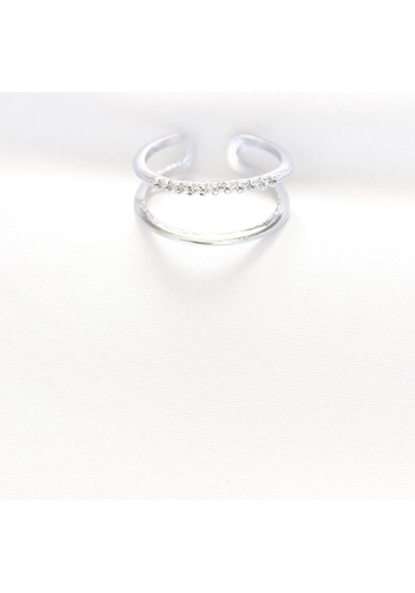 2li Görünümlü Su Yolu Tasarımlı Silver Renk Ayarlanabilir Yüzük - Ebj240521w24353 Bakır