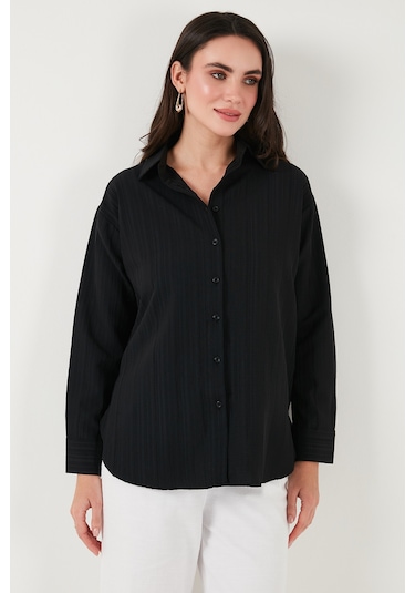 Lela Regular Fit Uzun Kollu Dokulu Bayan Gömlek 6772799 Siyah