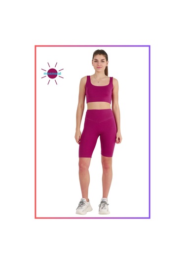 Kadın Yüksek Bel Toparlayıcı Kısa Spor Tayt Biker Şort Basics Casual & Comfort Mürdüm 1070 MÜRDÜM