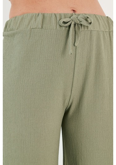 Lela Belden Bağlamalı Rahat Kesim Krinkıl Kuımaş Bayan Pantolon 5862061 Olive