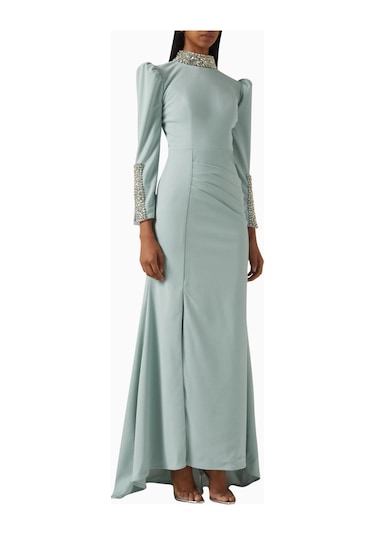 Ac By Aanchal Chanda Crystal - Embellished Kristal Işlemeli Maxi Kadın Elbise Yeşil
