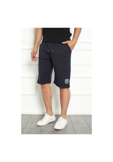 Erkek Şort Bermuda Kurt Armalı Beli Bağcıklı İpli Cepli Büyük Beden Geniş Beden Aralığı Laci Nıc1067 R12 Lacivert