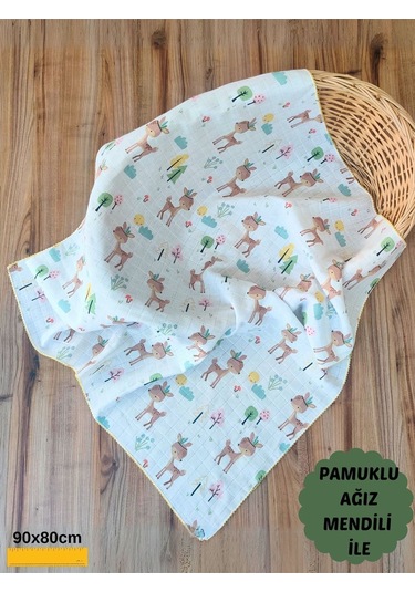 Desenli Müslin Kız Erkek Bebek Battaniyesi Oeko-texli %100 Pamuklu D Puset Örtüsü Yenidoğan 90x80cm Sarı