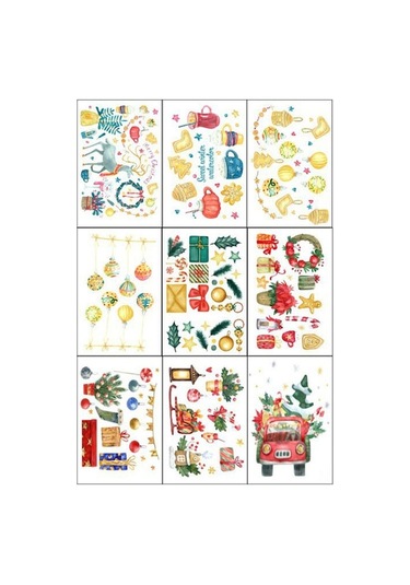 Noel Temalı Pvc Elektrostatik Cam Sticker - Santa, Karadamı, Geyik Desenli Çift Taraflı Baskı 20x30 Cm - Ev, Mağaza Dekorasyonu