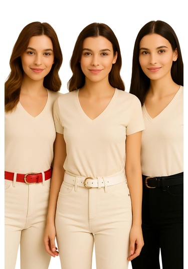 Kadın Kemer 3'lü Kot Ve Kumaş Çok Renkli