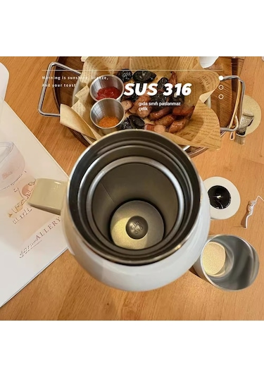 Termos Paslanmaz Çelik Çaydanlık Sıcaklık Göstergeli - Beyaz + 9