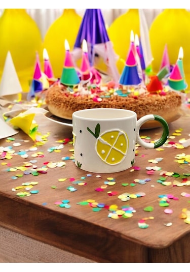 Seramik Kupa Bardak Limon Dilimi Tasarım