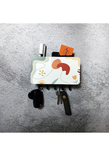 Cajuart Dekoratif Çizgisel Motifli Bölmeli Anahtarlık Duvar Askısı Dekor