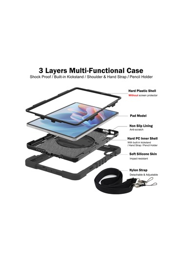 Huawei Matepad Se 11 2024 İçin Tablet Kılıfı Silikon + Pc Kickstand Omuz Askısı İle Darbeye Dayanıklı Kapak