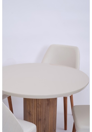 Bohem Ihlamur Yuvarlak Lak Panel Mutfak Masa Takımı 100cm Krem