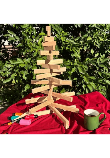 Leftover Ahşap Yılbaşı Ağacı - Ham Ahşap - 54cm Çap 40cm