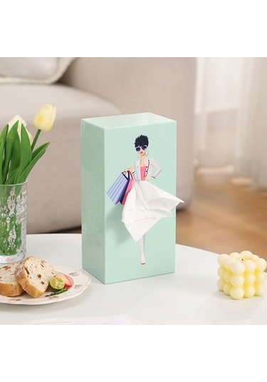 Dianziye Kadın Figürlü Dekoratif Masa Üstü Havlu Kutusu - Kartoon Güzellikler Ve Pratik Kullanım - Mavi Menekşe Desenli