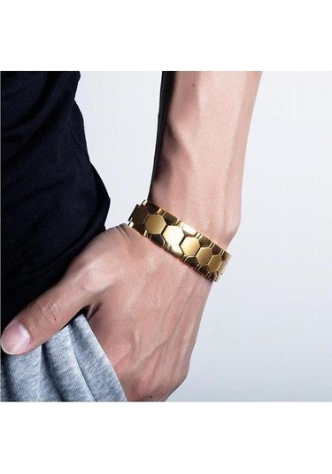 Erkek Anyon Manyetik Enerji Bilezik 316l Paslanmaz Çelik Sağlık Bilezik Altın - Gold