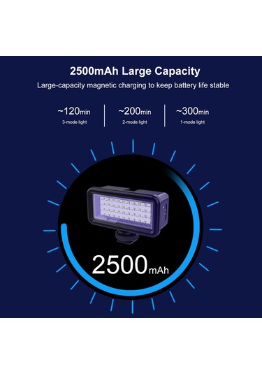 Puluz Pu631b 40 M Su Geçirmez 40-led Kamera Dolgu Işığı Şarj Edilebilir Dalış Vlog Fotoğraf Işığı