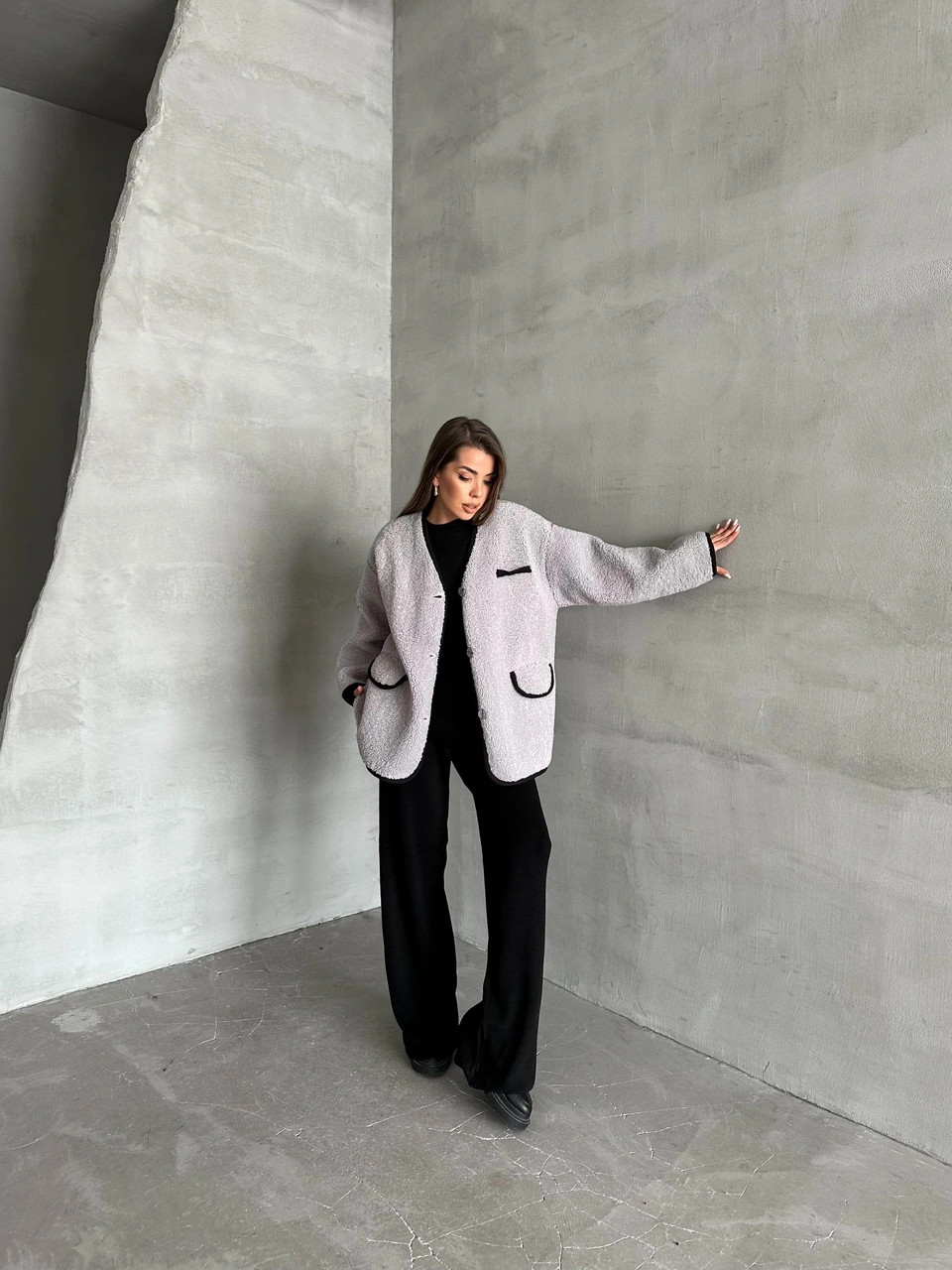 Gri Oakland Şerit Detaylı Bürümcük Ceket Gri