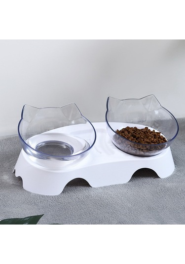 Lemestar Kedi Köpek İçin 15 Derece Eğimli Transparent Çift Kase - Boyun Omurga Koruyucu, Kulaak Yorgunluğunu Önleyen Plastik Besleme Tabağı Opp Paketli