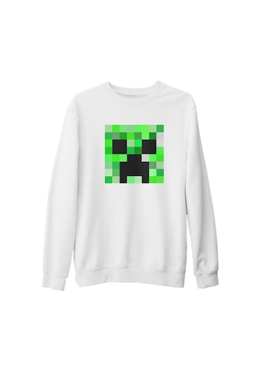 Minecraft 4 Beyaz Kalın Sweatshirt