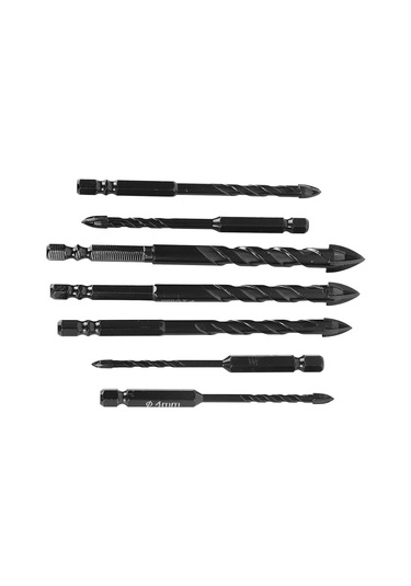 Yifomall Yüksek Kaliteli 7'li Karbür Uçlu Seramik Matkap Ucu Seti, Hex Tasarım, 4 Oluklu, Taşınabilir Saklama Kutusu