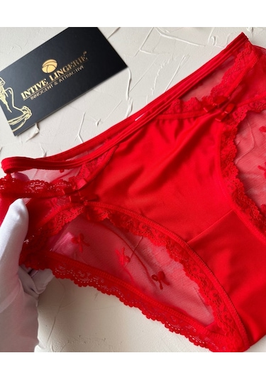 Arya Japon Style Arkası Tül Cut-out Dantel Detaylı Cheeky Külot/s Kırmızı
