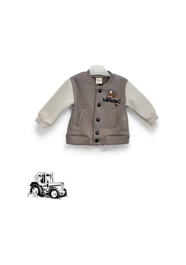 Erkek Bebek 3 İplik Sırt Baskılı Şardonlu Kolej Ceket-15452 Kahverengi