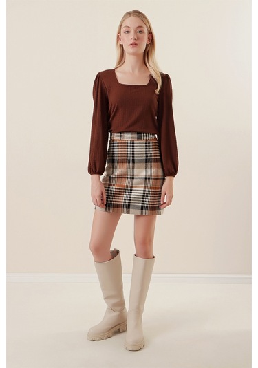 Bigdart 0442 Uzun Kollu Bluz - Kahverengi 001