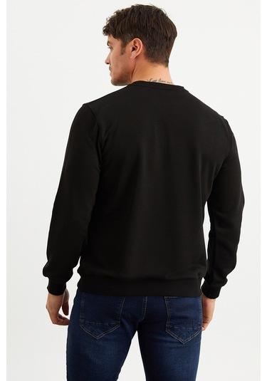 Mysport 5011 Erkek Bisiklet Yaka Baskılı Sweatshirt-siyah Siyah