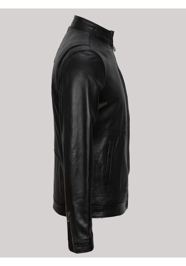 Hakiki Kuzu Derisi Siyah Erkek Deri Mont Neymar Deri Ceket Siyah