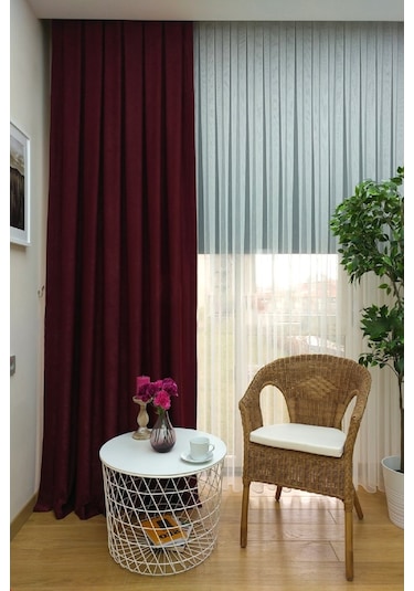 Evdepo Home Bordo Düz Renk Soft Fon Perde Tek Kanat Bordo