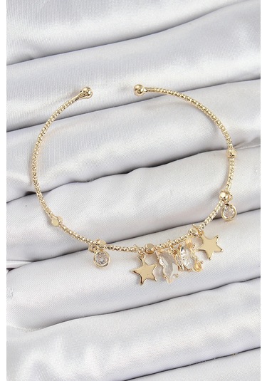 Pirinç Zirkon Taşlı Kelebek Ve Yıldız Model Gold Renk Charm Bileklik - Tj-bb7355 Çok Renkli